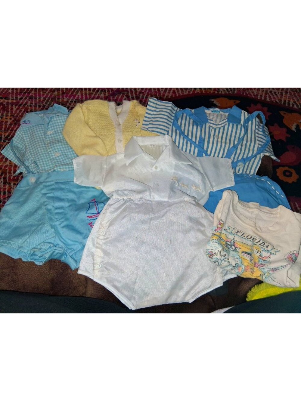 Vintage Baby Clothing Lot: Shirts Romper Sweater Florida Tee Striped Set 6 Piece